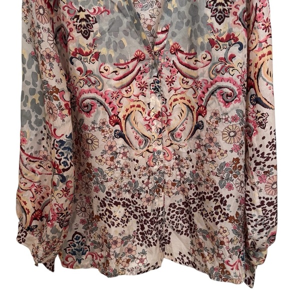 Johnny Was Jungle Paisley Rasvana 100% Silk Lightweight Button Blouse Size L - Picture 4 of 11